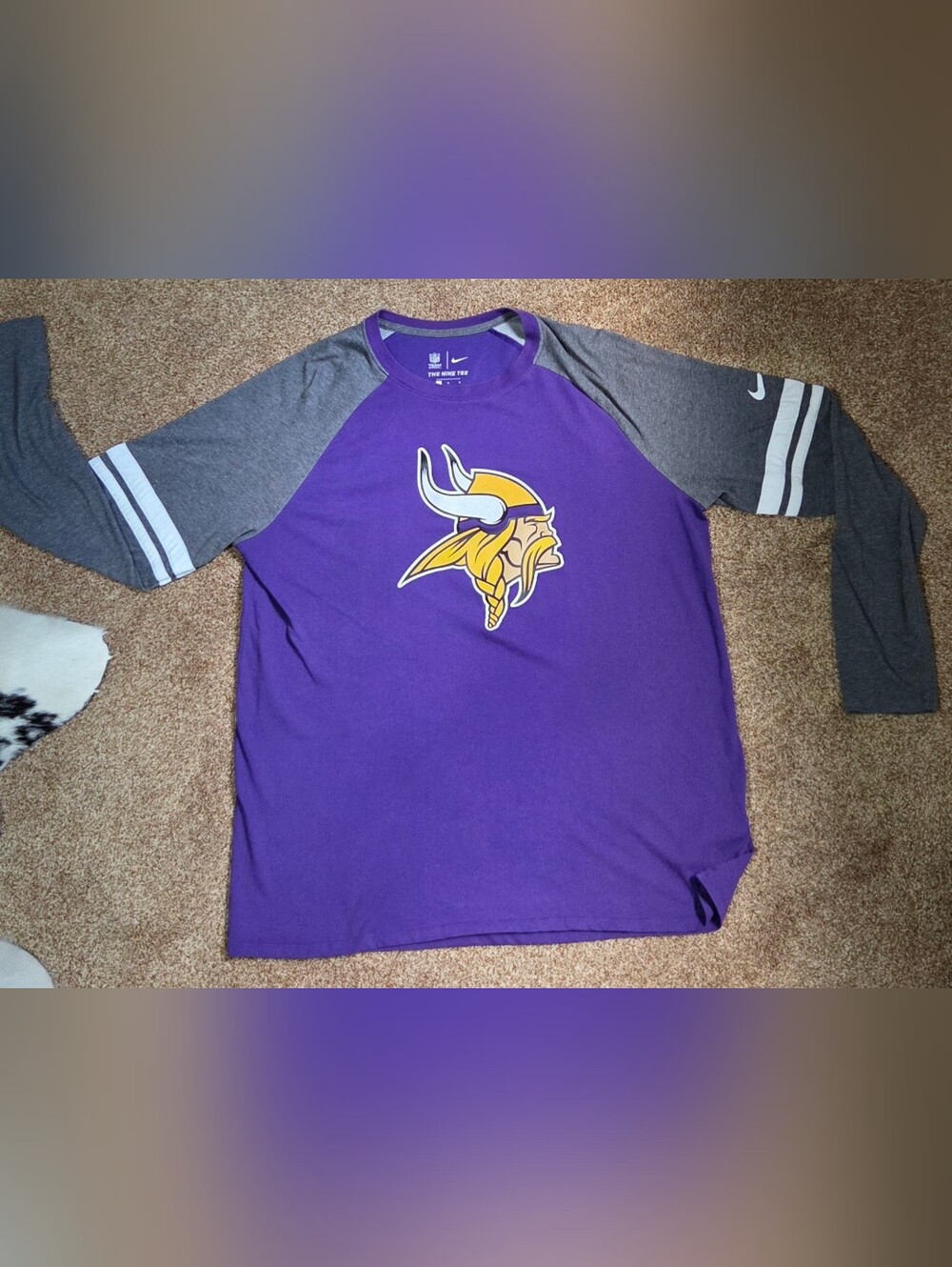 Men's Minnesota Vikings Nike Purple/Charcoal Retro Raglan Long Sleeve Large
